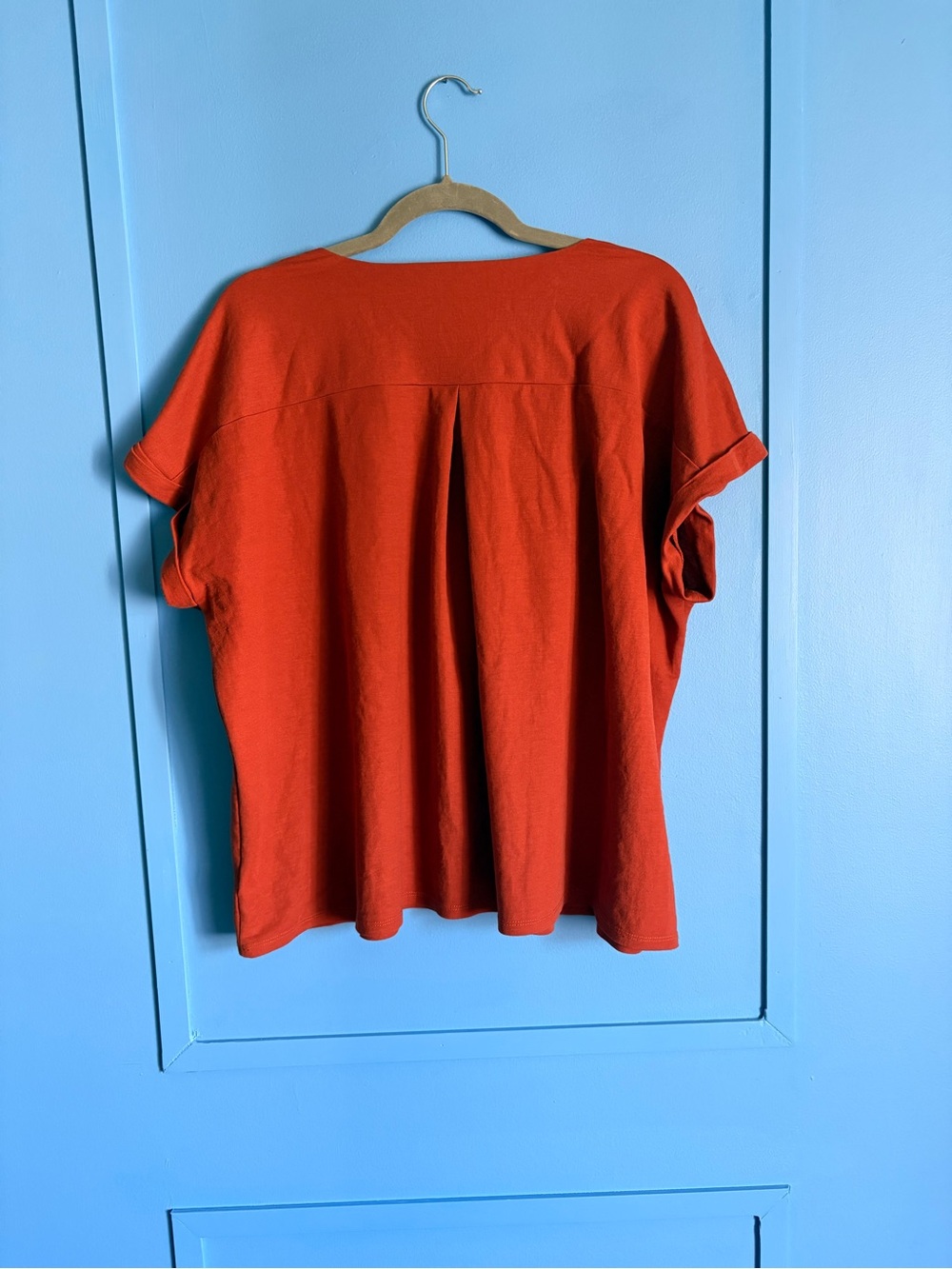 Plus Size Women's Rust Red Short Sleeve V-Neck Top - Size 1XL - Picture 2 of 3